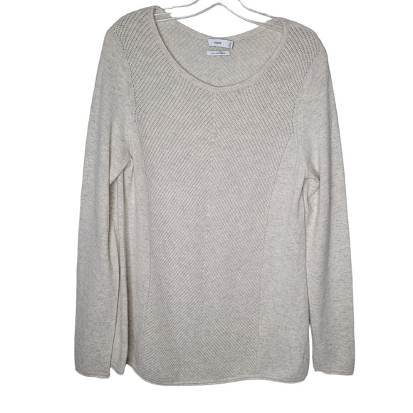 Vince Sweaters - Vince womens sz Lg 100% Cashmere beige scoop Neck Sweater Pullover Ribbed tunic